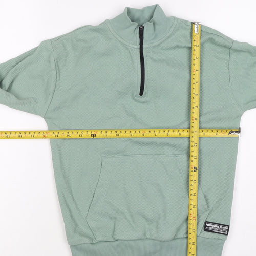 M&S Boys Green 7-8 Years Pullover 1/4 Zip Sweatshirt