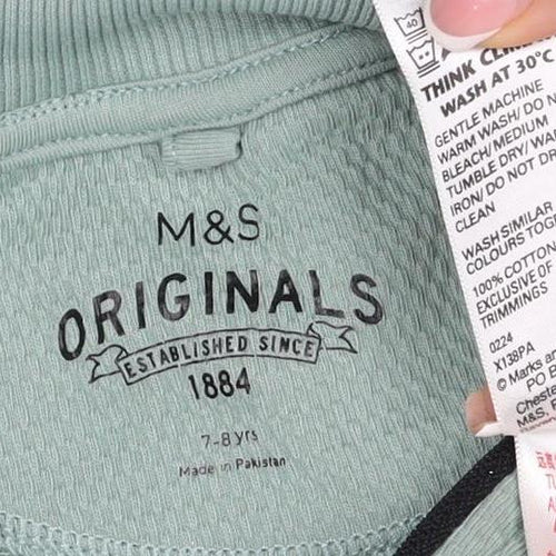 M&S Boys Green 7-8 Years Pullover 1/4 Zip Sweatshirt