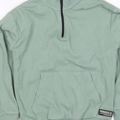 M&S Boys Green 7-8 Years Pullover 1/4 Zip Sweatshirt