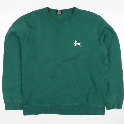 Stussy Men's Green L Pullover Logo Graphic Print Sweatshirt
