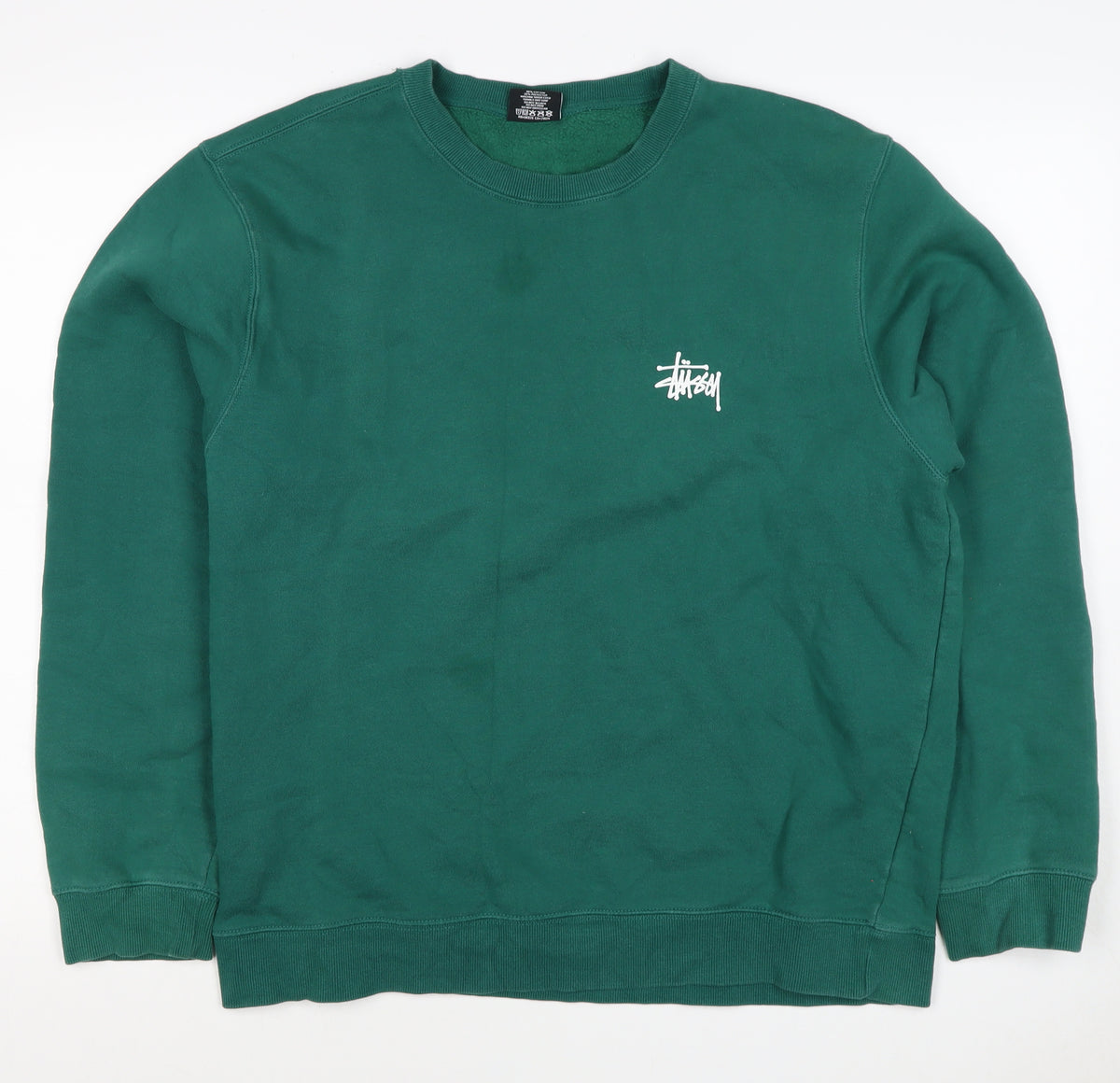 Stussy Men's Green L Pullover Logo Graphic Print Sweatshirt