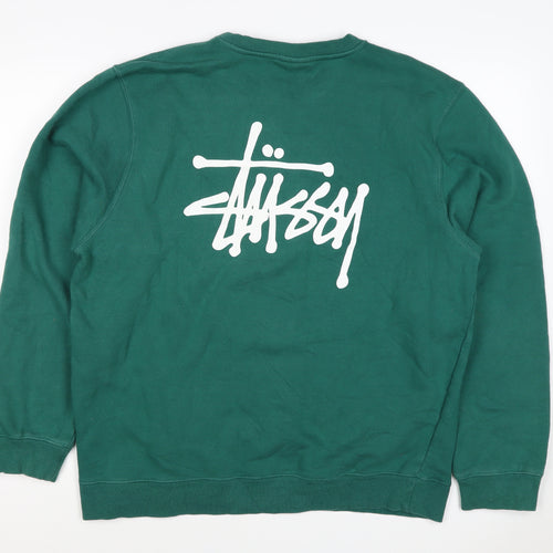 Stussy Men's Green L Pullover Logo Graphic Print Sweatshirt