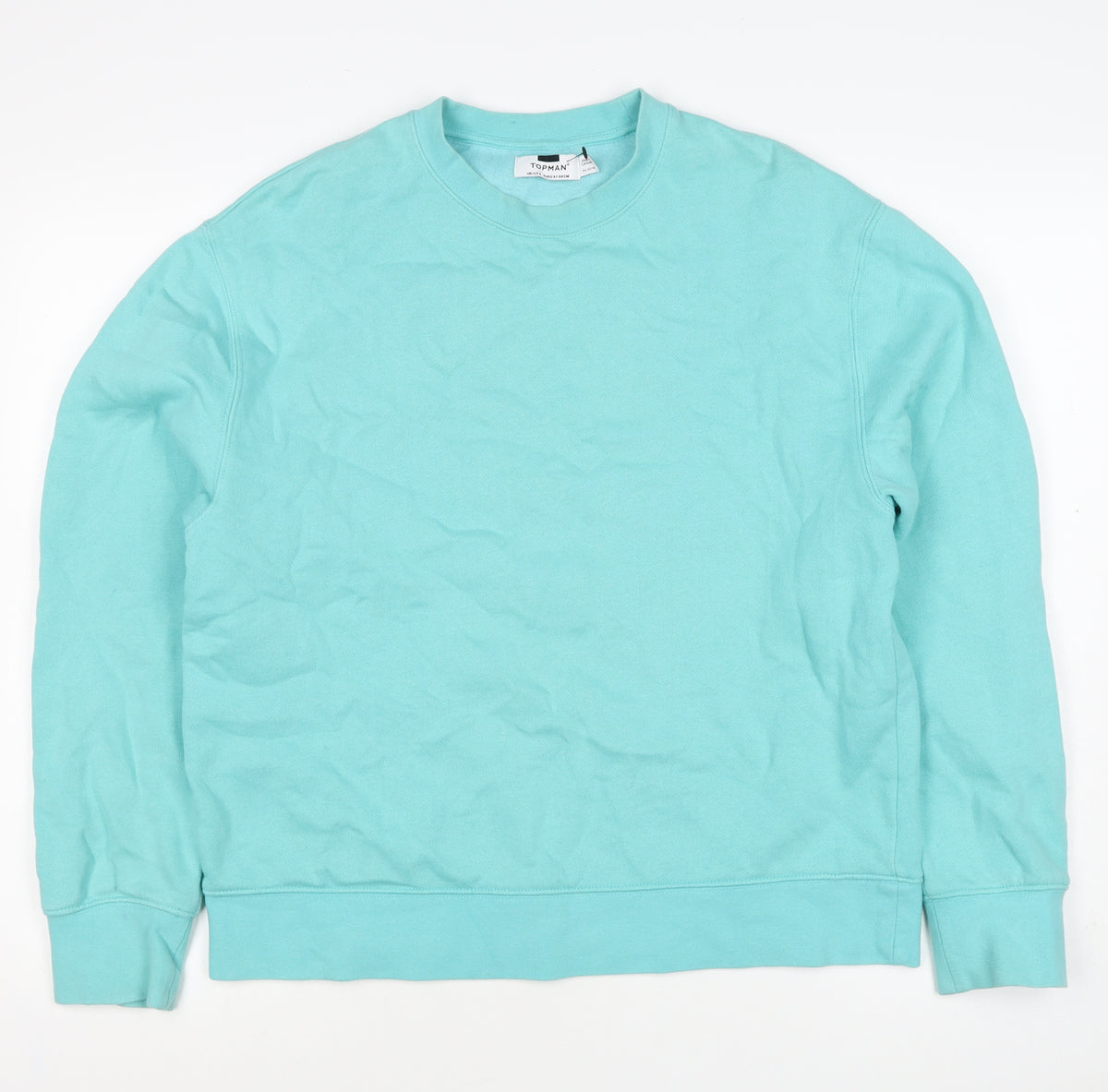 Back view of Topman Men's Blue S Pullover Crew Neck Cotton Blend Sweatshirt