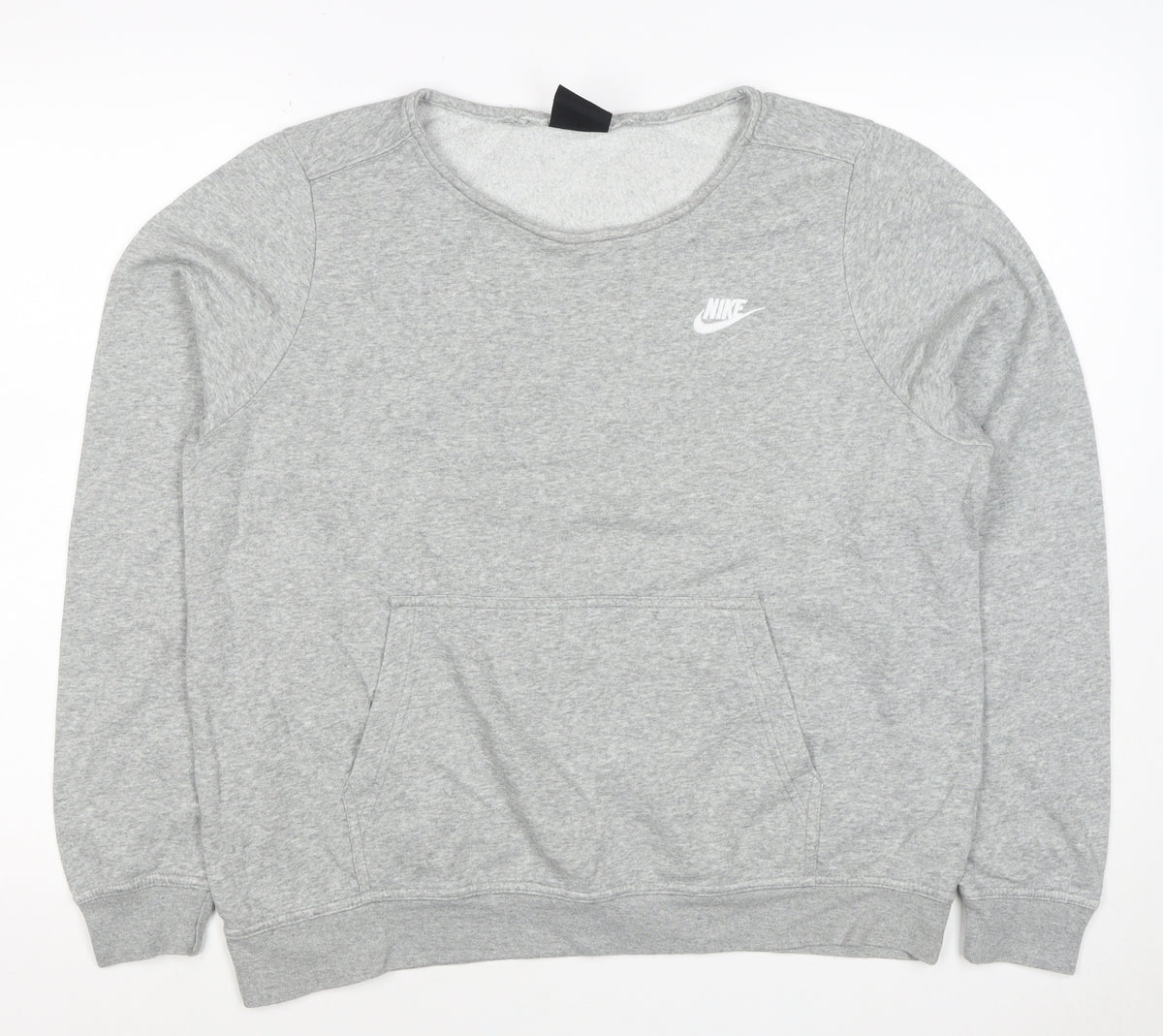 Back view of Nike Women’s Grey L Logo Crew Neck Pullover Sweatshirt with Pockets