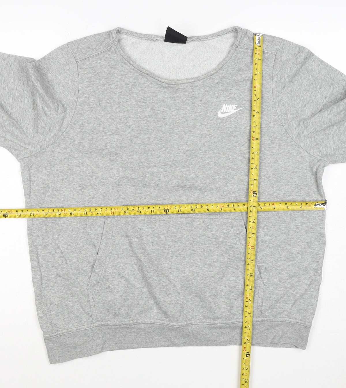 Brand and care label for Nike Women’s Grey L Logo Crew Neck Pullover Sweatshirt with Pockets