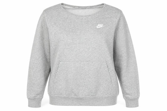 Front view of Nike Women’s Grey L Logo Crew Neck Pullover Sweatshirt with Pockets
