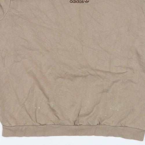 Adidas Women Beige XL Pullover Fleece Logo Crew Neck Sweatshirt