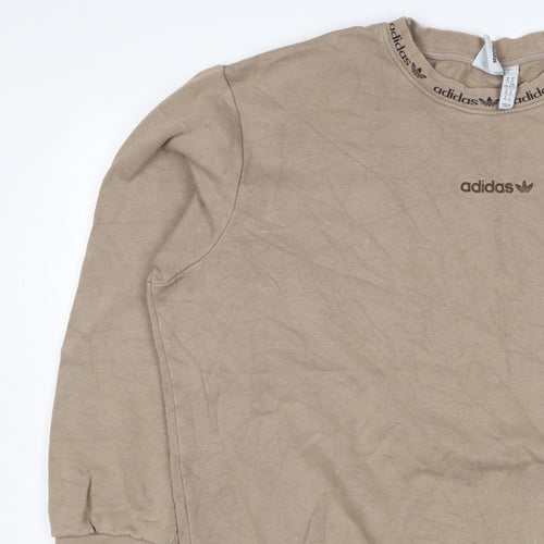 Adidas Women Beige XL Pullover Fleece Logo Crew Neck Sweatshirt