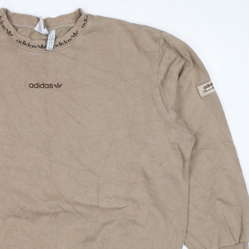 Adidas Women Beige XL Pullover Fleece Logo Crew Neck Sweatshirt
