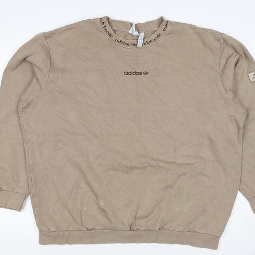 Adidas Women Beige XL Pullover Fleece Logo Crew Neck Sweatshirt