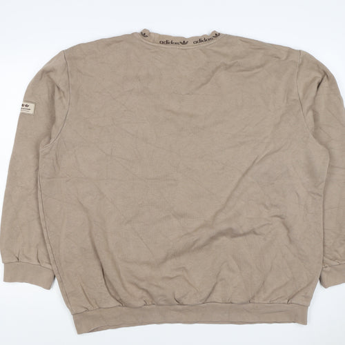 Adidas Women Beige XL Pullover Fleece Logo Crew Neck Sweatshirt