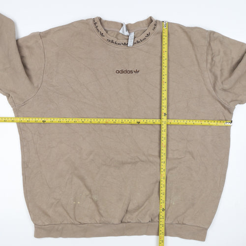 Adidas Women Beige XL Pullover Fleece Logo Crew Neck Sweatshirt