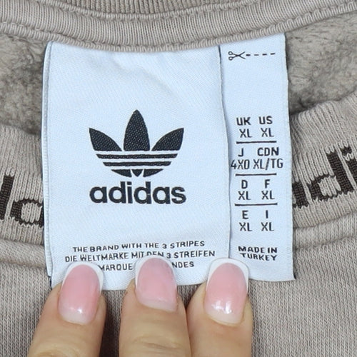 Adidas Women Beige XL Pullover Fleece Logo Crew Neck Sweatshirt