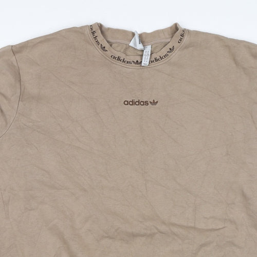Adidas Women Beige XL Pullover Fleece Logo Crew Neck Sweatshirt
