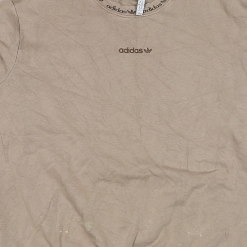Adidas Women Beige XL Pullover Fleece Logo Crew Neck Sweatshirt