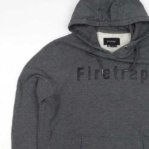 Firetrap Men's Grey 2XL Pullover Logo Fleece Lined Hoodie