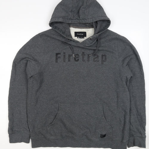 Firetrap Men's Grey 2XL Pullover Logo Fleece Lined Hoodie