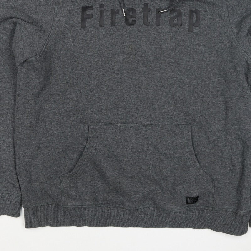 Firetrap Men's Grey 2XL Pullover Logo Fleece Lined Hoodie