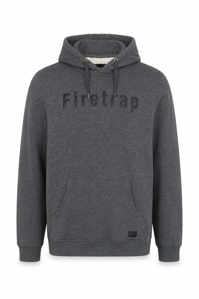 Firetrap Men's Grey 2XL Pullover Logo Fleece Lined Hoodie