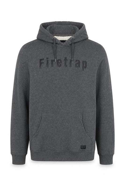 Firetrap Men's Grey 2XL Pullover Logo Fleece Lined Hoodie
