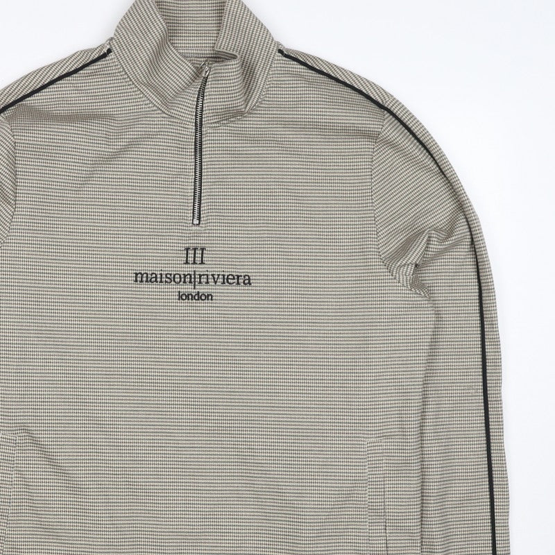Maison Riviera Men's Beige L 1/4 Zip Check Sweatshirt Pockets
