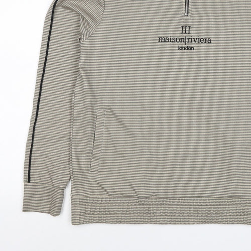 Maison Riviera Men's Beige L 1/4 Zip Check Sweatshirt Pockets