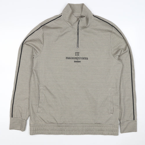 Maison Riviera Men's Beige L 1/4 Zip Check Sweatshirt Pockets