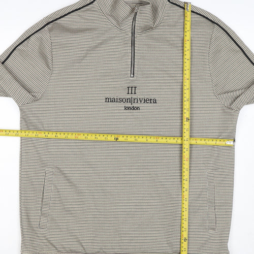 Maison Riviera Men's Beige L 1/4 Zip Check Sweatshirt Pockets