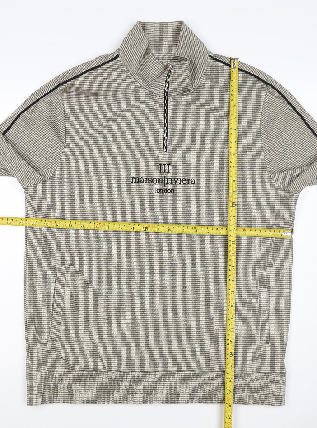 Maison Riviera Men's Beige L 1/4 Zip Check Sweatshirt Pockets