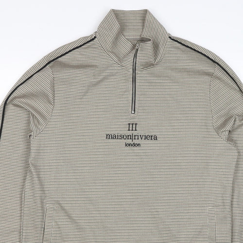 Maison Riviera Men's Beige L 1/4 Zip Check Sweatshirt Pockets