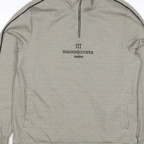 Maison Riviera Men's Beige L 1/4 Zip Check Sweatshirt Pockets