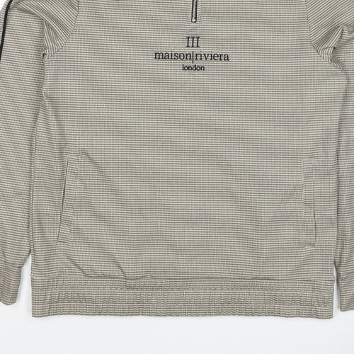 Maison Riviera Men's Beige L 1/4 Zip Check Sweatshirt Pockets