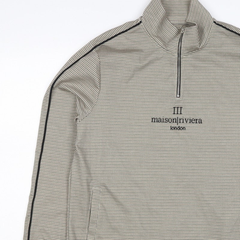 Maison Riviera Men's Beige L 1/4 Zip Check Sweatshirt Pockets