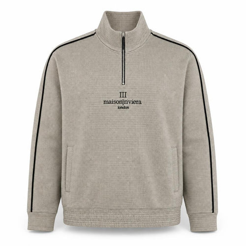 Maison Riviera Men's Beige L 1/4 Zip Check Sweatshirt Pockets