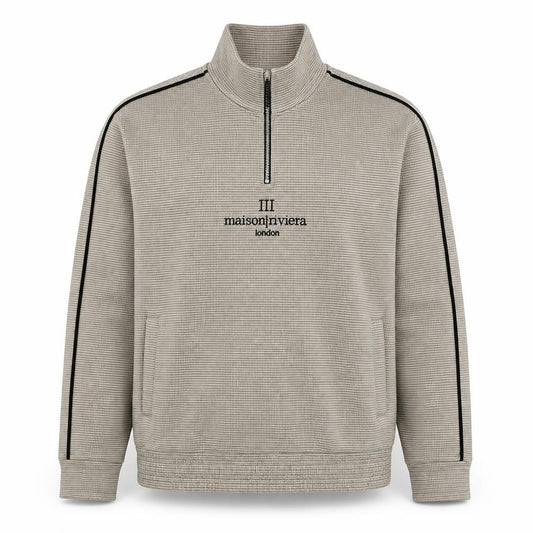 Maison Riviera Men's Beige L 1/4 Zip Check Sweatshirt Pockets