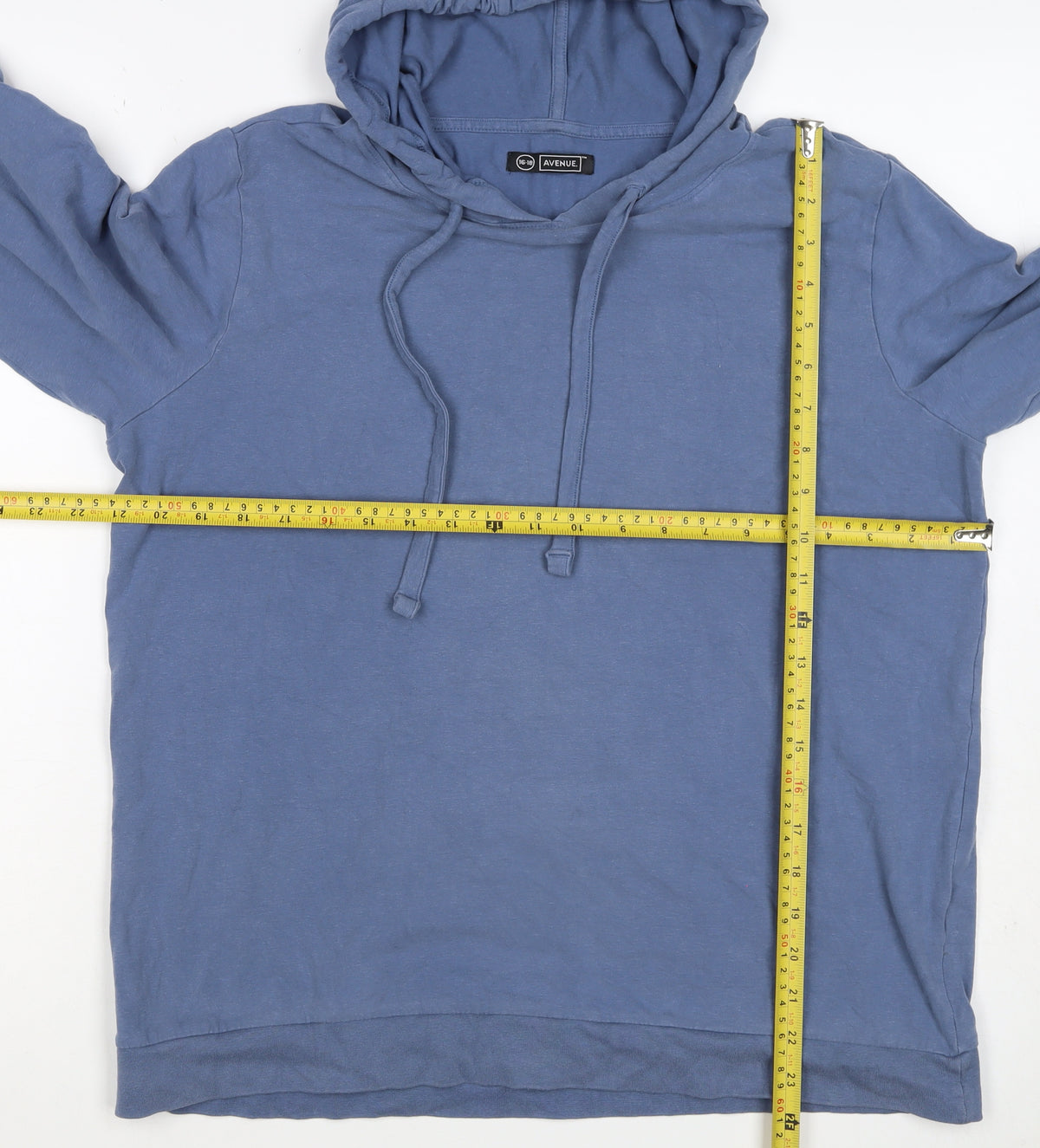 Brand and care label for Avenue Women’s Blue Hooded Pullover Sweatshirt UK 18 Plus Cotton