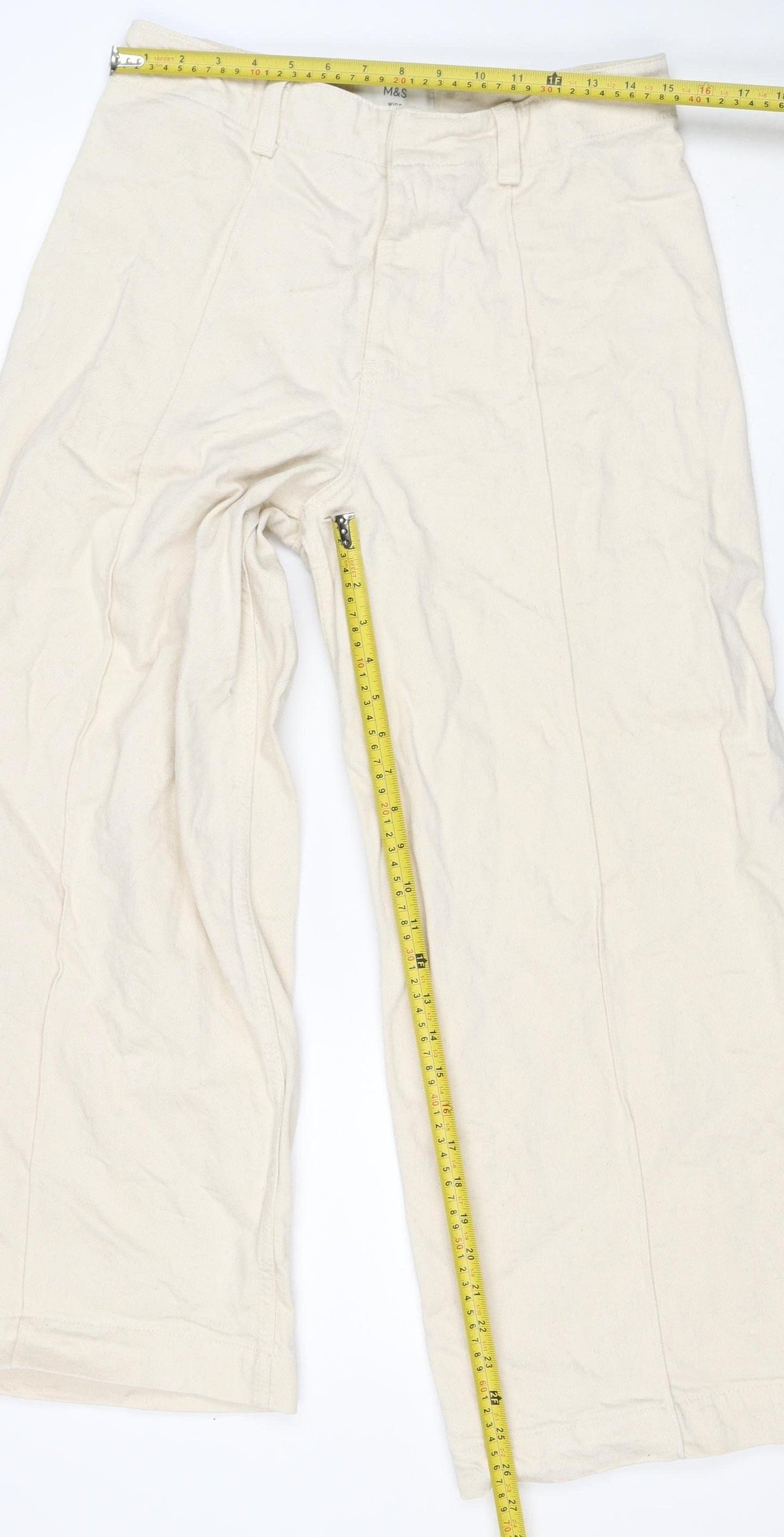Marks & Spencer Women’s Ivory Wide-Leg Jeans UK 14 Regular Cotton Stretch