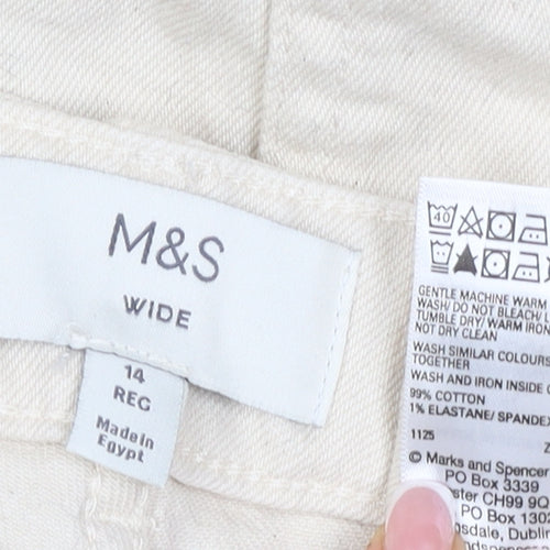 Marks & Spencer Women’s Ivory Wide-Leg Jeans UK 14 Regular Cotton Stretch