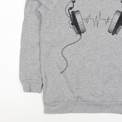 Bluezoo Boys Grey 12-13 Years Pullover Sweatshirt Headphones Graphic