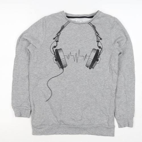 Bluezoo Boys Grey 12-13 Years Pullover Sweatshirt Headphones Graphic