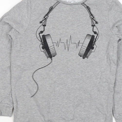 Bluezoo Boys Grey 12-13 Years Pullover Sweatshirt Headphones Graphic