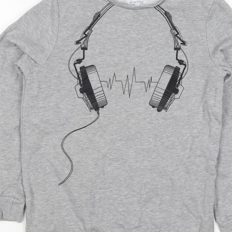 Bluezoo Boys Grey 12-13 Years Pullover Sweatshirt Headphones Graphic