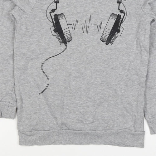 Bluezoo Boys Grey 12-13 Years Pullover Sweatshirt Headphones Graphic