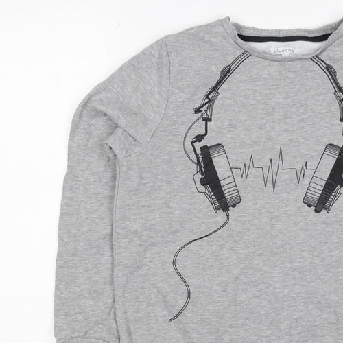 Bluezoo Boys Grey 12-13 Years Pullover Sweatshirt Headphones Graphic