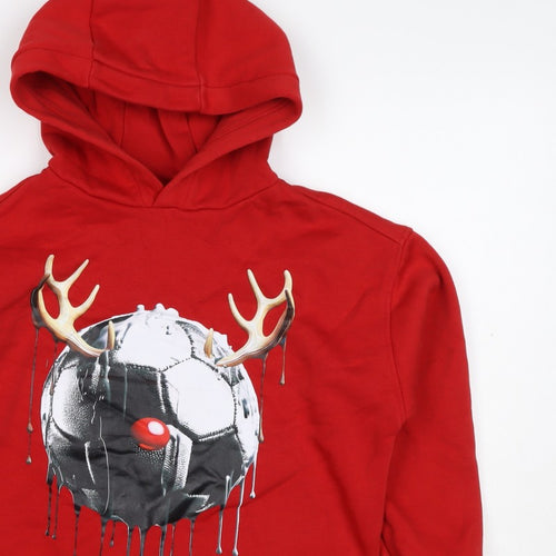 F&F Boys Red 9-10 Years Pullover Hoodie Reindeer Football Graphic