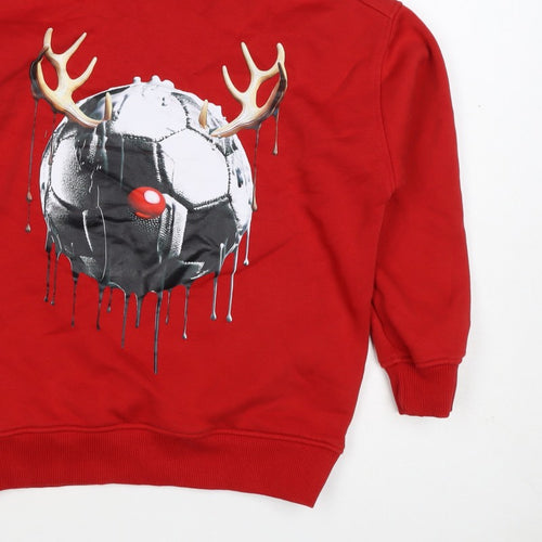 F&F Boys Red 9-10 Years Pullover Hoodie Reindeer Football Graphic