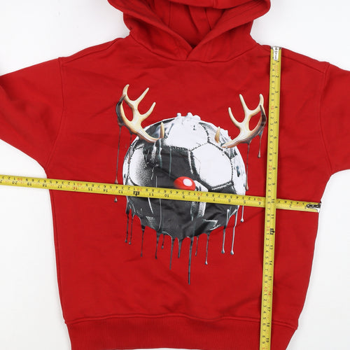F&F Boys Red 9-10 Years Pullover Hoodie Reindeer Football Graphic