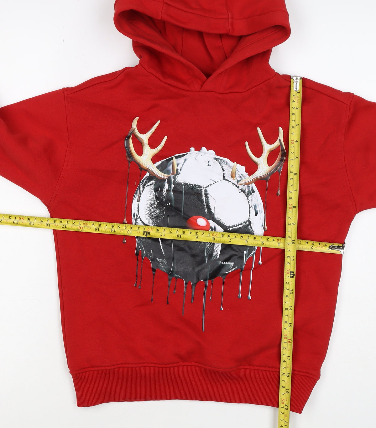 F&F Boys Red 9-10 Years Pullover Hoodie Reindeer Football Graphic