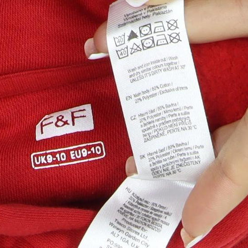 F&F Boys Red 9-10 Years Pullover Hoodie Reindeer Football Graphic