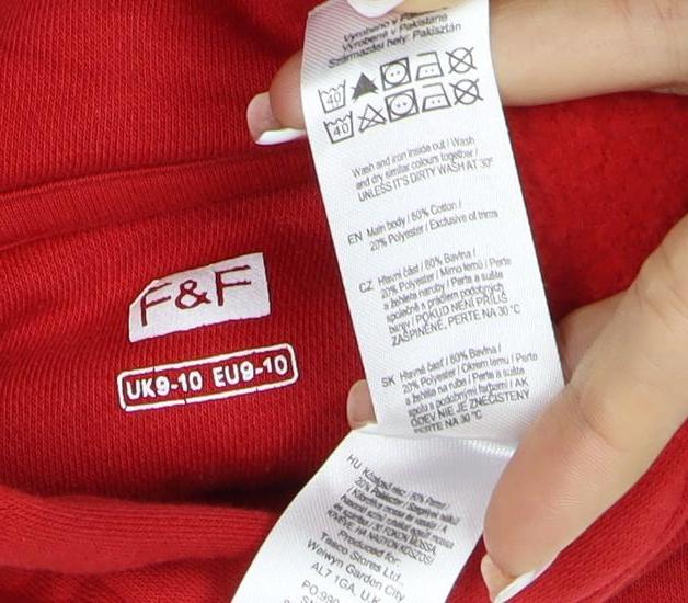 F&F Boys Red 9-10 Years Pullover Hoodie Reindeer Football Graphic